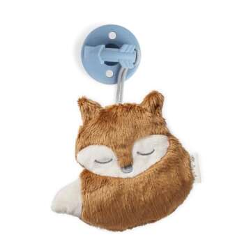 Itzy Ritzy Pacifier & Lovey Set - Includes Silicone Pacifier with Stuffed Animal Lovey - Detachable Plush Fox Pacifier Holder & Coordinating Blue Silicone Pacifier, Ideal for Ages 0 Months & Up