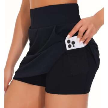 THE GYM PEOPLE Women's Golf Skort Tennis High Waist Lightweight Athletic Casual Skirts Built-in Shorts with 4 Pockets Blue Black