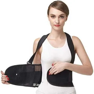 NeoTech Care Back Brace with Suspenders/Shoulder Straps - Light & Breathable - Lumbar Support Belt for Lower Back Pain - Posture, Work, Gym - Black Color (Size S)