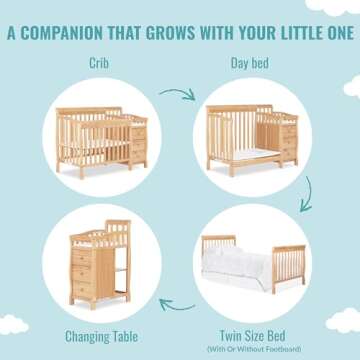 Dream On Me Jayden Mini Crib - 4-in-1 Convertible Design