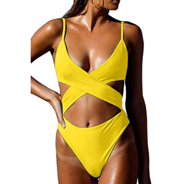 Stylish CHYRII Cutout High Waisted Bikini Swimsuit - Yellow XL
