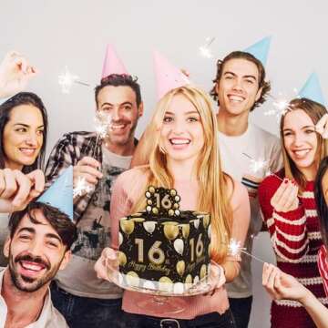 16th Birthday Surprise Gift Box, 16th Birthday Gifts for Girls Boys, Happy Birthday Money Gift Boxes for Cash with Pull Out, Black Gold Decor for 16th Birthday Party(with 35PCS Bags)