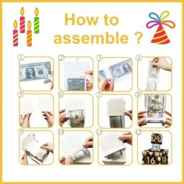 16th Birthday Surprise Gift Box, 16th Birthday Gifts for Girls Boys, Happy Birthday Money Gift Boxes for Cash with Pull Out, Black Gold Decor for 16th Birthday Party(with 35PCS Bags)