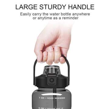 Opard 64 oz Water Bottle with Time Marker to Drink Half Gallon Motivational Water Bottle with Straw and Handle Large BPA Free Water Jug for Sports Gym Fitness (Deep Black)