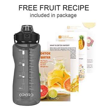 Opard 64 oz Water Bottle with Time Marker to Drink Half Gallon Motivational Water Bottle with Straw and Handle Large BPA Free Water Jug for Sports Gym Fitness (Deep Black)