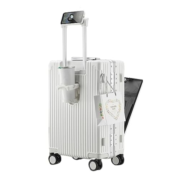 feilario 20in Aluminium Frame Hardside Spinner Wheel Luggage, Built-In TSA lock Carry on Suitcase, with Cup Holder & USB Port & Phone Holder