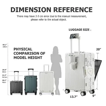 feilario 20in Aluminium Frame Hardside Spinner Wheel Luggage, Built-In TSA lock Carry on Suitcase, with Cup Holder & USB Port & Phone Holder