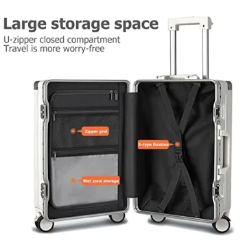 feilario 20in Aluminium Frame Hardside Spinner Wheel Luggage, Built-In TSA lock Carry on Suitcase, with Cup Holder & USB Port & Phone Holder