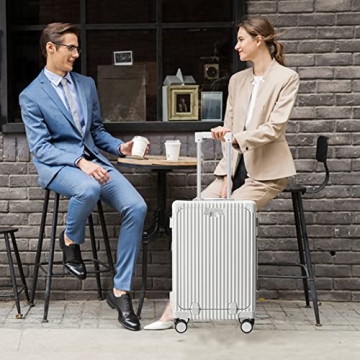 feilario 20in Aluminium Frame Hardside Spinner Wheel Luggage, Built-In TSA lock Carry on Suitcase, with Cup Holder & USB Port & Phone Holder