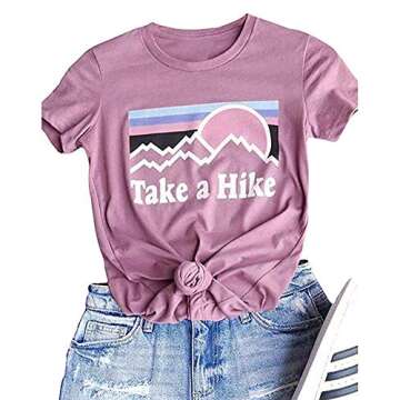 Xiaomomo Womens Take A Hike Printed Short Sleeves T-Shirt Casual Camping Hiking Graphic Tee Tops (Pink, M)