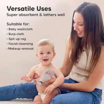 6-Pack Baby Washcloths - Soft Viscose from Bamboo Washcloth, Baby Wash Cloths for Newborn, Kids, Bath Baby Towels, Face Towel, Face Cloths for Washing Face (White/Stone)