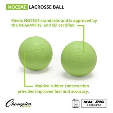 Champion Sports Colored Lacrosse Balls: Green Official Size Sporting Goods Equipment for Professional, College & Grade School Games, Practices & Recreation - NCAA, NFHS and SEI Certified - 2 Pack