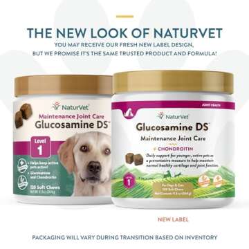 NaturVet Glucosamine DS Level 1 Maintenance, Joint Care Support Supplement for Dogs and Cats, Soft Chews, Made in The USA