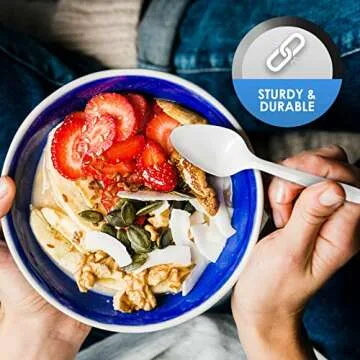 PAMI Medium-Weight Disposable Plastic Teaspoons [400-Pack] - Bulk White Plastic Silverware For Parties, Weddings, Catering Food Stands, Takeaway Orders & More- Sturdy Single-Use Partyware Spoons