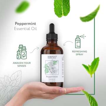 HBNO Peppermint Essential Oil 4 fl oz (120ml) - Premium Natural Peppermint Oil for Hair - Perfect fo...