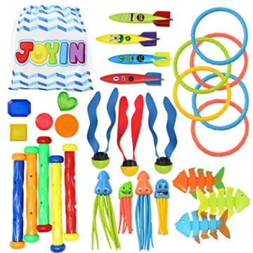 JOYIN 30 Pcs Diving Pool Toys for Kids Ages 3-12 Jumbo Set with Storage Bag Pool Games Summer Swim W...