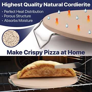 16" Pizza Stone for Oven & Grill with Handles - Natural Cordierite Baking Stone Set with SS Rack & P...