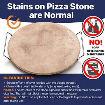 16" Pizza Stone for Oven & Grill with Handles - Natural Cordierite Baking Stone Set with SS Rack & Plastic Scraper (1500 °F Resistant, Round, Large)