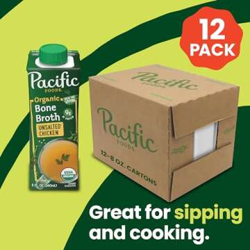 Pacific Foods Organic Unsalted Chicken Bone Broth, 8 oz Carton (Pack of 12)