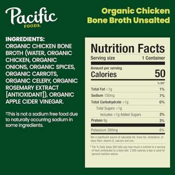 Pacific Foods Organic Unsalted Chicken Bone Broth, 8 oz Carton (Pack of 12)