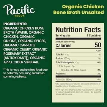 Pacific Foods Organic Unsalted Chicken Bone Broth, 8 oz Carton (Pack of 12)
