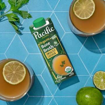 Pacific Foods Organic Unsalted Chicken Bone Broth, 8 oz Carton (Pack of 12)