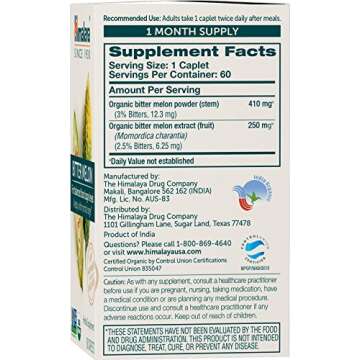Himalaya Organic Bitter Melon - 660 mg, 60 Caplets for Blood Sugar Support