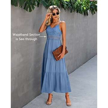 Dokuritu Women's Beach Crochet Lace Maxi Dress Cocktail Vacation Summer Spaghetti Strap Baby Blue Lo...