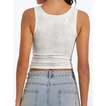 AnotherChill Women's Ribbed Crop Tank Tops Scoop Neck High Back Basic Sleeveless Rib Tank Top for Su...