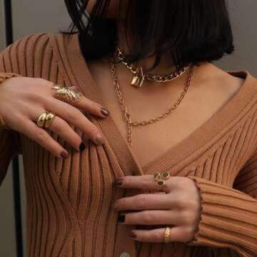 NOKMIT Chunky Dome Rings for Women Dainty 14K Gold Silver Tone Cute Bold Dome Statement Ring Thick Minimalist Thumb Band High Polished Smooth Comfort Fit (2PCS Thick Gold, 6)