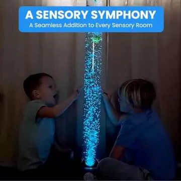 Brewish 4FT Sensory LED Water Bubble Fish Tube Floor Lamp with 16 Color Changing Light Effects – Fake Aquarium Tank Night Light and Gift for Kids, Autism, Men & Women - Remote Control & 12 Fishes