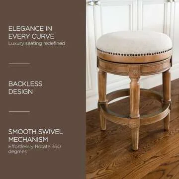 Maven Lane Pullman 26 Inch Tall Backless Weathered Oak Finish Counter Height Upholstered Barstool with Sand Color Fabric Cushion Seat
