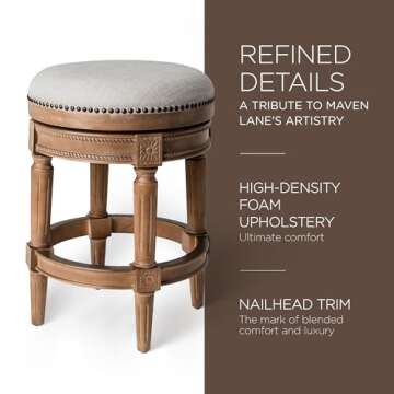 Maven Lane Pullman 26 Inch Tall Backless Weathered Oak Finish Counter Height Upholstered Barstool with Sand Color Fabric Cushion Seat