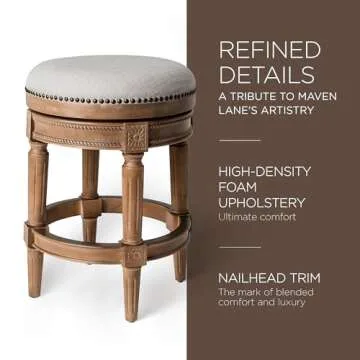 Maven Lane Pullman 26 Inch Tall Backless Weathered Oak Finish Counter Height Upholstered Barstool with Sand Color Fabric Cushion Seat
