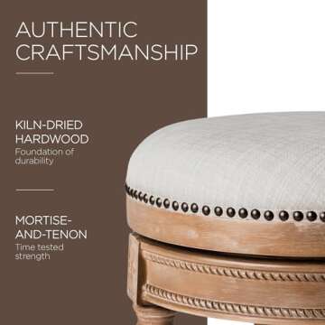 Maven Lane Pullman 26 Inch Tall Backless Weathered Oak Finish Counter Height Upholstered Barstool with Sand Color Fabric Cushion Seat