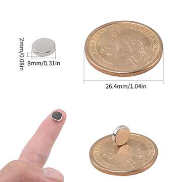 MIN CI 100 Pcs Strong Neodymium Magnets Disc, 8 x 2 mm Small Magnets for Whiteboard, Mini Round Rare...