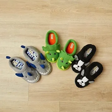 Dearfoams Kids Dinosaur Critter Slippers - Cute & Washable