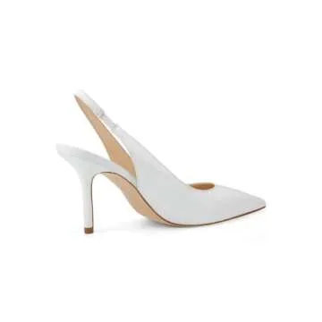 Trish Lucia Womens Slingback Pointed Toe Stiletto Pumps Slip-on High Heels Office Lady Sandals Party Prom Dress Shoes White