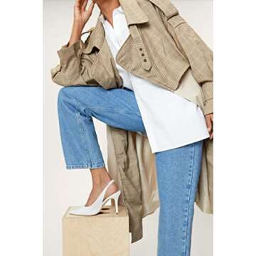 Trish Lucia Womens Slingback Pointed Toe Stiletto Pumps Slip-on High Heels Office Lady Sandals Party Prom Dress Shoes White