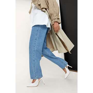 Trish Lucia Womens Slingback Pointed Toe Stiletto Pumps Slip-on High Heels Office Lady Sandals Party Prom Dress Shoes White