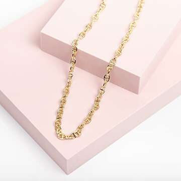 PAVOI 14K Yellow Gold Plated Anchor Chain Necklace | Gold Plated Womens Chain Necklace | Womens Trendy Chain Necklace