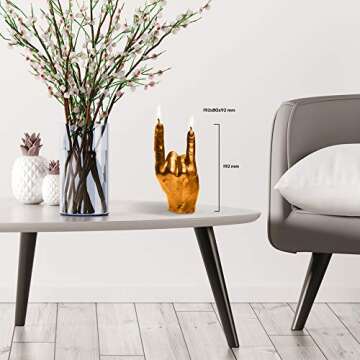 Candellana Finger Candle, Hand-Gesture, Realistic, Modern Home Decor (Rock n Roll Gold)