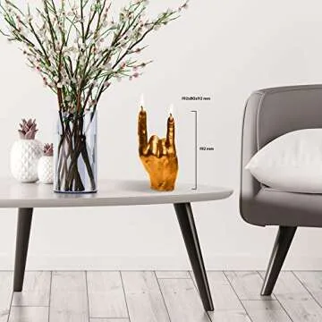 Candellana Finger Candle, Hand-Gesture, Realistic, Modern Home Decor (Rock n Roll Gold)