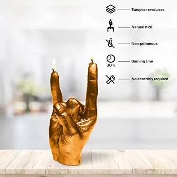 Candellana Finger Candle, Hand-Gesture, Realistic, Modern Home Decor (Rock n Roll Gold)