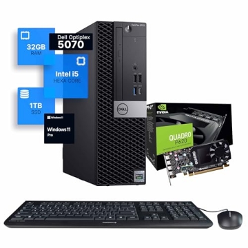 Dell Workstation 5070 PC Computer, Intel i5-9500, Editing/Design Nvidia Quadro P620, Crucial 32GB RA...