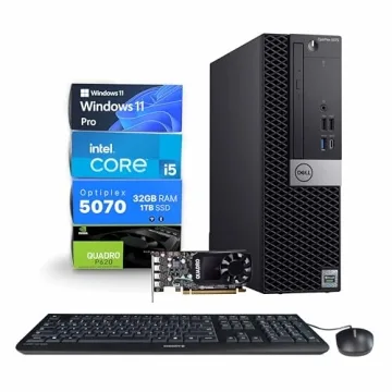 Dell Workstation 5070 PC Computer, Intel i5-9500, Editing/Design Nvidia Quadro P620, Crucial 32GB RAM, 1TB NVMe M.2, Windows 11 Pro, WiFi, Cherry Keyboard & Mouse, Office Desktop Computers (Renewed)