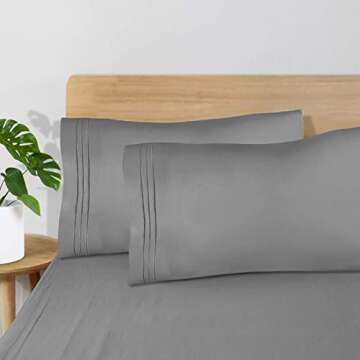 EaseHome Grey King Size Sheets Set - Deep Pocket to 18 inches Mattress 4 Piece - Premium Bedding Sheets & Pillowcases Collection - Extra Soft,Wrinkle, Fade, Stain Resistant