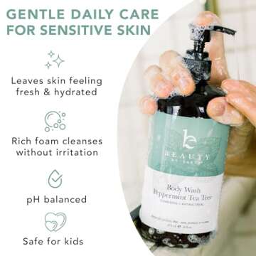 Peppermint Tea Tree Body Wash - USA Made with Organic and Natural Ingredients, Moisturizing Shower Gel, Gentle & Non Toxic Daily Wash for Oily & Acne-Prone Skin, Vegan Body Cleanser for Women and Men