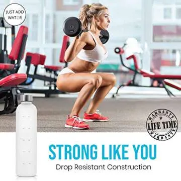 JUST ADD WATUR Motivational Water Bottle with Time Marker Reminder, BPA Free Frosted Tritan Plastic, Leakproof and Drop Resistant, 1 Liter 32 Oz (The Original)
