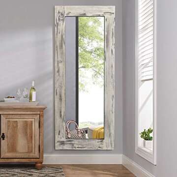 KIAYACI Full Length Mirror Floor Mirror Wood Frame Wall Mounted Mirror Distressed Style Wide Frame Dressing Make Up Mirror for Bathroom/Bedroom/Living Room/Entry/Farmhouse (Light Gray, 58" x 24")